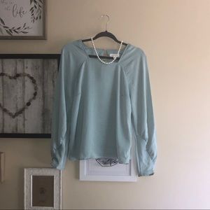 Pale Blue Square Neck Blouse (Size L)